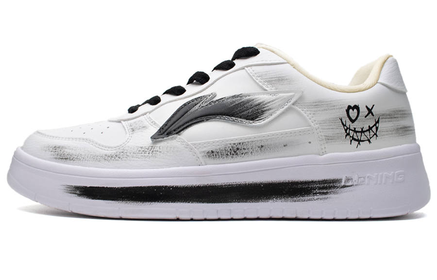 Li-Ning Li Ning Floating Boat Synthetic Leather Slip Resistant Cushioning Low top Skateboard Shoes Women's Black White