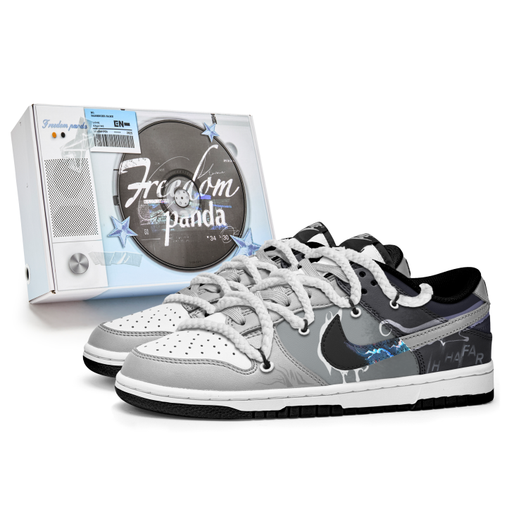 Nike Nike Dunk Freedom Panda, Box, Xinghai Slip Resistant Abrasion Resistant Low top Skateboard Shoes Unisex Gray Black