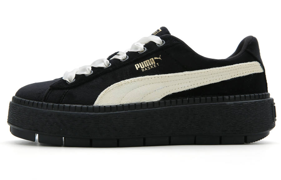 PUMA Platform Slip Resistant Abrasion Resistant Low top Skateboard Shoes Women's Black Yellow