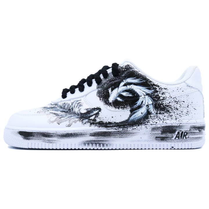 Nike Nike Air Force 1 Ink Wash Carp Slip Resistant Abrasion Resistant Low top Skateboard Shoes Unisex Black White