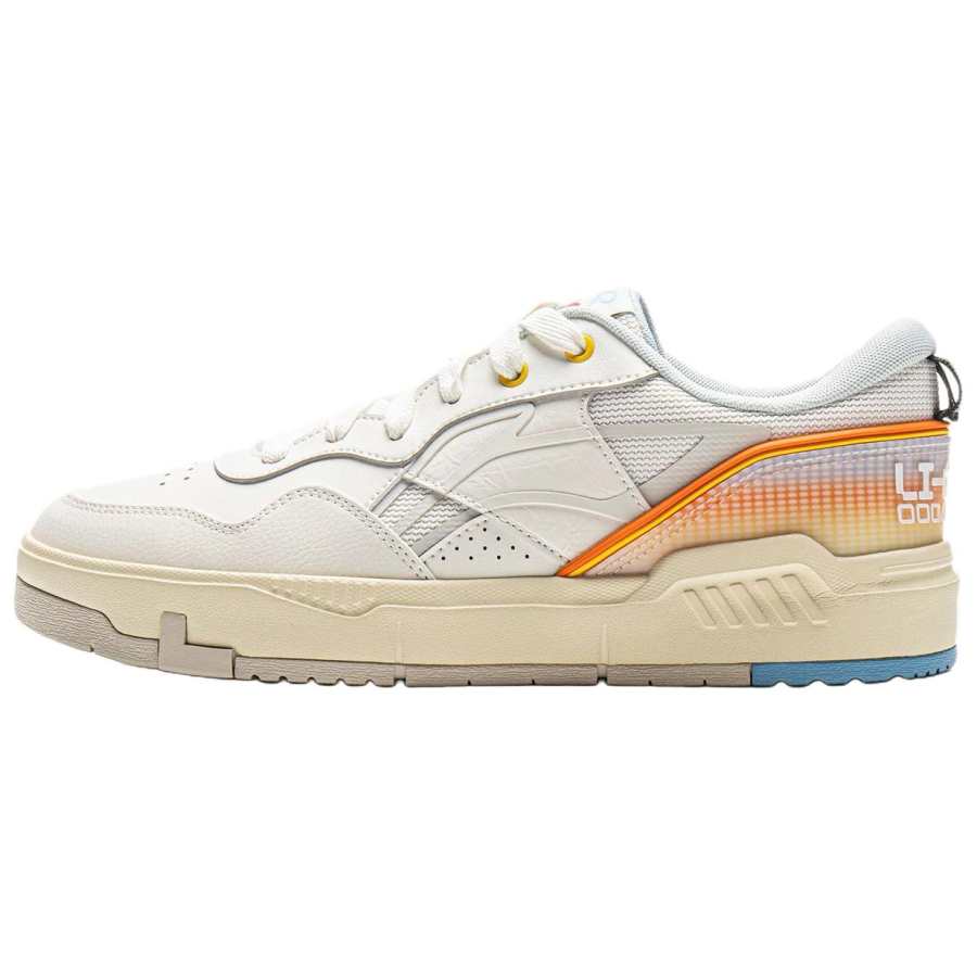 Li-Ning Li Ning Common 80s Synthetic Leather Slip Resistant Lightweight Low top Skateboard Shoes Men's White Yellow