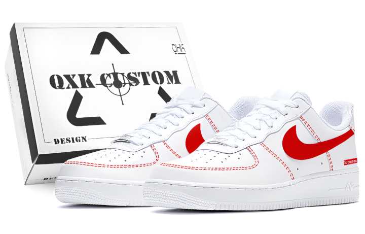 Nike Nike Air Force 1 White Red Air Force, Box Cushioning Abrasion Resistant Low top Skateboard Shoes Unisex White