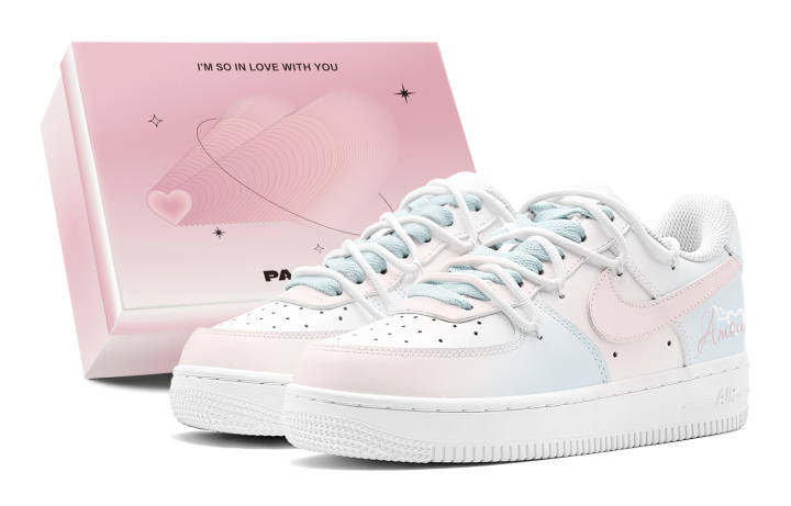 Nike Nike Air Force 1 Romantic Favor, Icing Sugar Feather Slip Resistant Low top Skateboard Shoes Men's Pink Blue