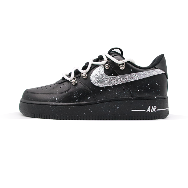 Nike Nike Air Force 1 Cushioning Abrasion Resistant Breathable Low top Skateboard Shoes Men's Silver Black