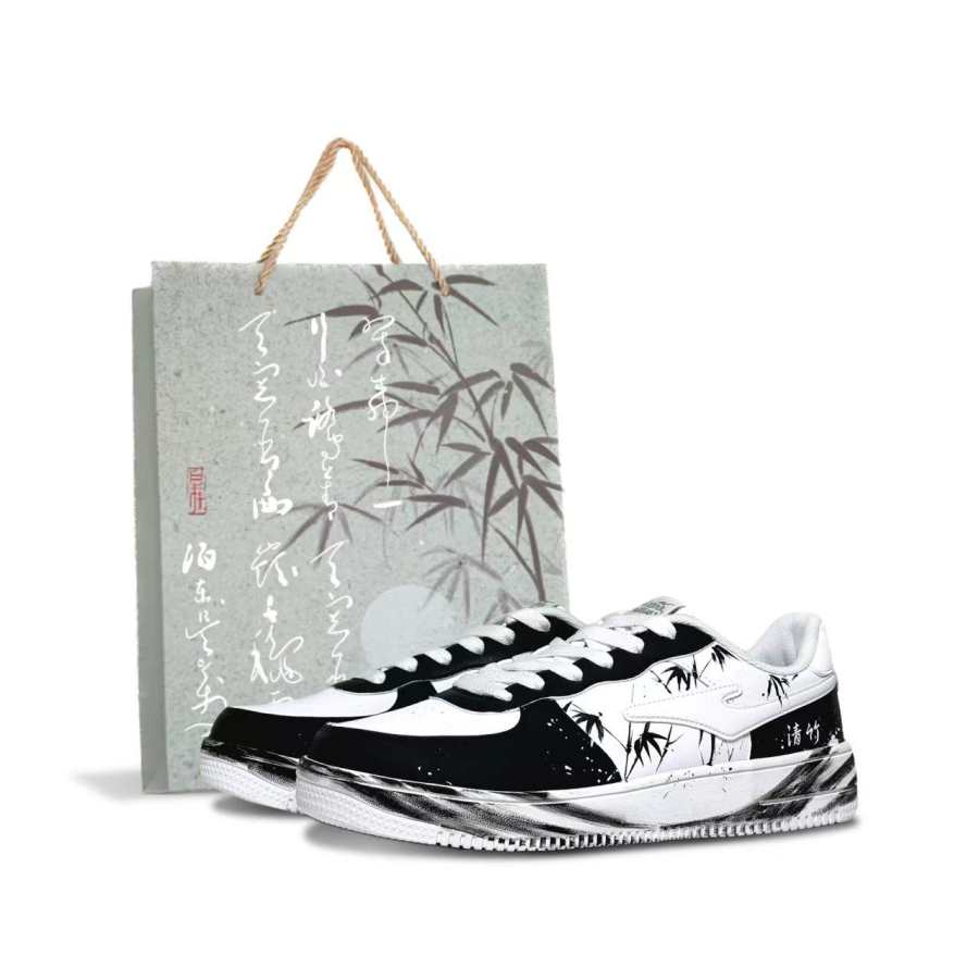 Erke Synthetic Leather Abrasion Resistant Breathable Low top Skateboard Shoes Men's Black White