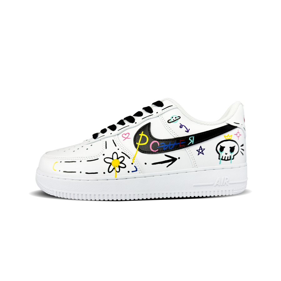 Nike Nike Air Force 1 Graffiti Daisy Abrasion Resistant Abrasion Resistant Low top Skateboard Shoes Men's Black White