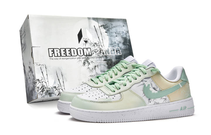 Nike Nike Air Force 1 Freedom Panda, Box, Ink Wash Light Bamboo Slip Resistant Slip Resistant Low top Skateboard Shoes Men's