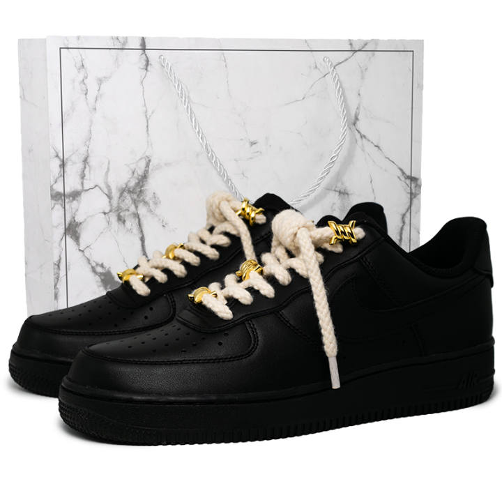 Nike Nike Air Force 1 Black Warrior Abrasion Resistant Abrasion Resistant Low top Skateboard Shoes Unisex Black Gold