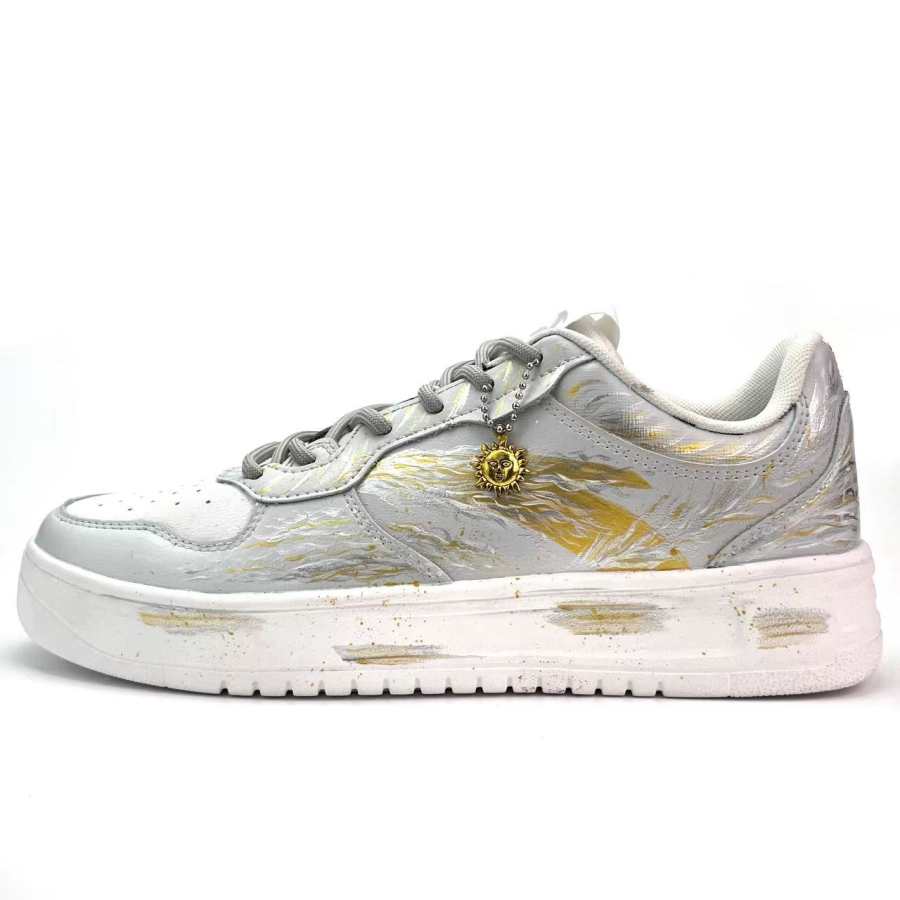 Anta Gold Rush Sun God Height Increasing Lightweight Breathable Low top Skateboard Shoes Unisex White Gold Gray