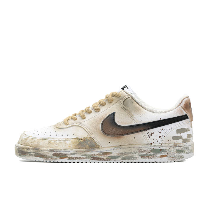 Nike Nike Court Vision 1 Leather Abrasion Resistant, Balanced, Breathable Low top Skateboard Shoes Men's White Brown