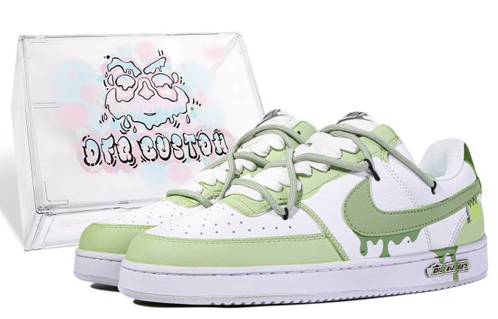 Nike Nike Court Vision 1 Da Vinci Custom, Matcha Escape Leather Low top Skateboard Shoes Unisex Green White