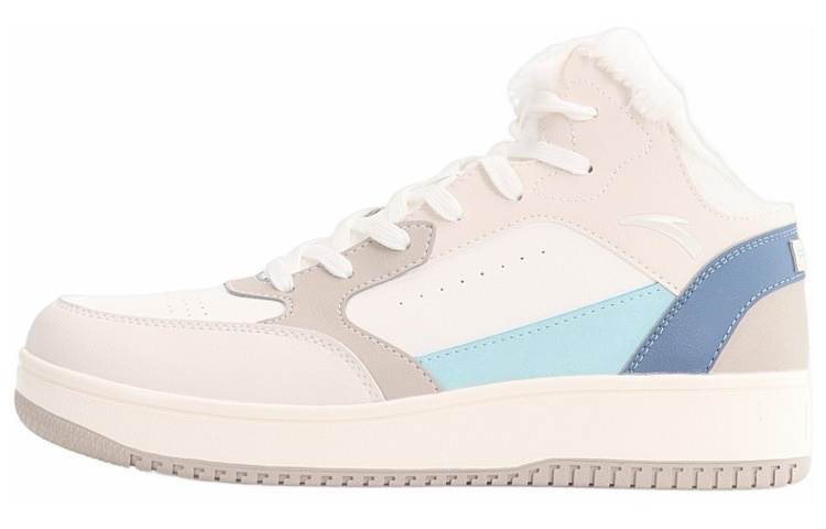 Anta Fleece lined Thermal Slip Resistant And Abrasion Resistant High top Skateboard Shoes Men's Beige Blue