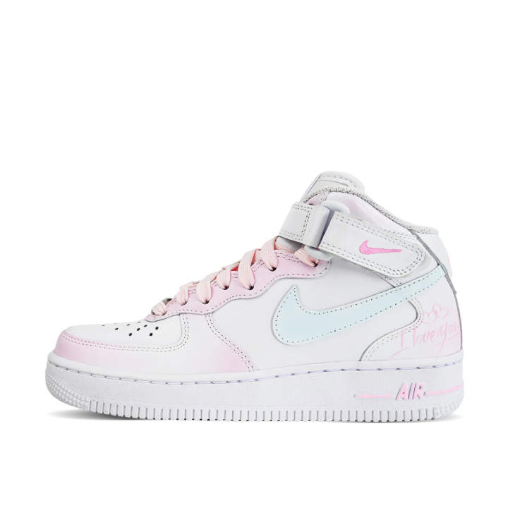 Nike Nike Air Force 1 Cotton Candy Slip Resistant Abrasion Resistant Mid top Skateboard Shoes Women's Pink White