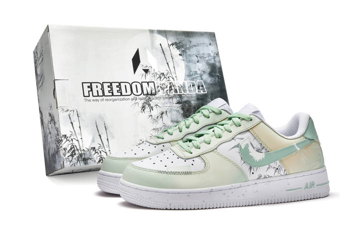 Nike Nike Air Force 1 Freedom Panda, Box, Ink Wash Light Bamboo Slip Resistant Slip Resistant Low top Skateboard Shoes GS