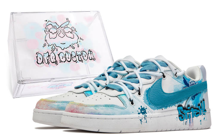 Nike Nike Da Vinci Custom, Box, Third Touch Slip Resistant Slip Resistant Low top Skateboard Shoes GS Blue White