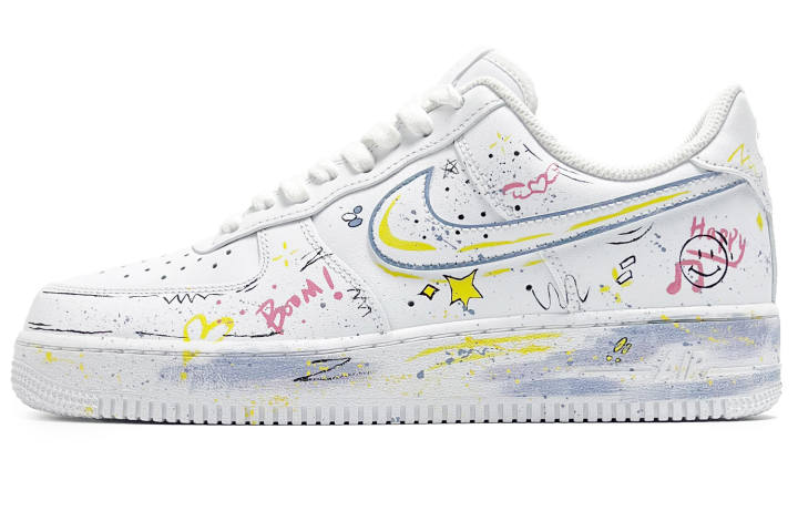 Nike Nike Air Force 1 Happy Universe Abrasion Resistant Low top Skateboard Shoes Men's White Yellow