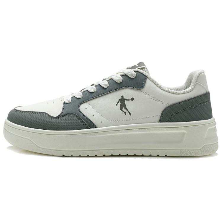QIAODAN Slip Resistant Cushioning Abrasion Resistant Low top Skateboard Shoes Men's Ivory White Slate Green