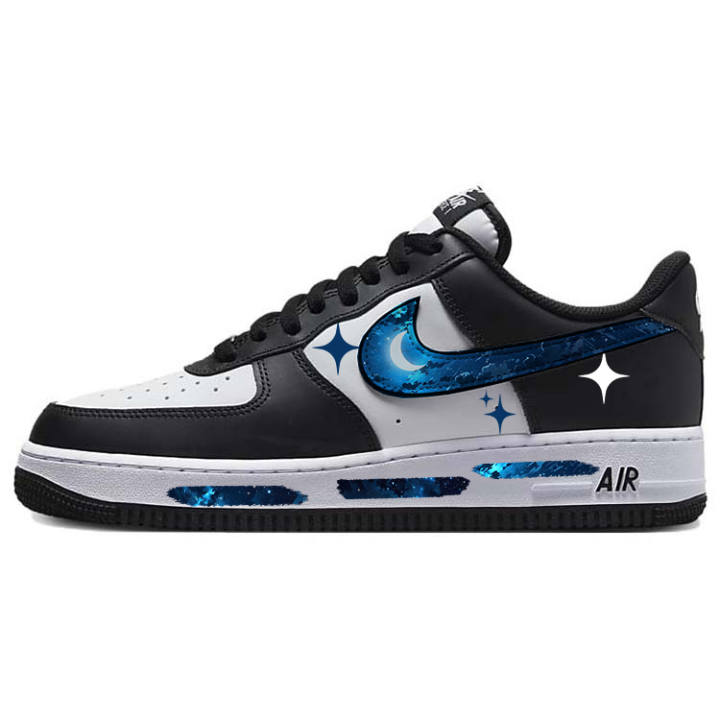 Nike Nike Air Force 1 Dark Blue, Aqua Starry Sky Slip Resistant Cushioning Low top Skateboard Shoes Men's Black