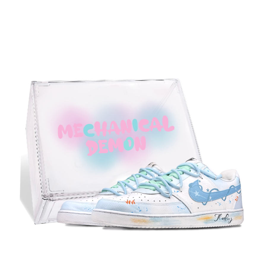 Nike Nike Court Vision 1 Mechanical Demon Spirit, Summer Night Dream Low top Skateboard Shoes Unisex White Blue