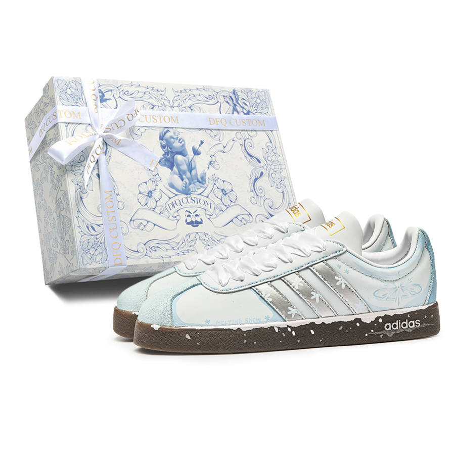 Adidas Neo VL Court 2.0 Da Vinci, Box, Snowflake Abrasion Resistant Low top Skateboard Shoes Unisex Blue White