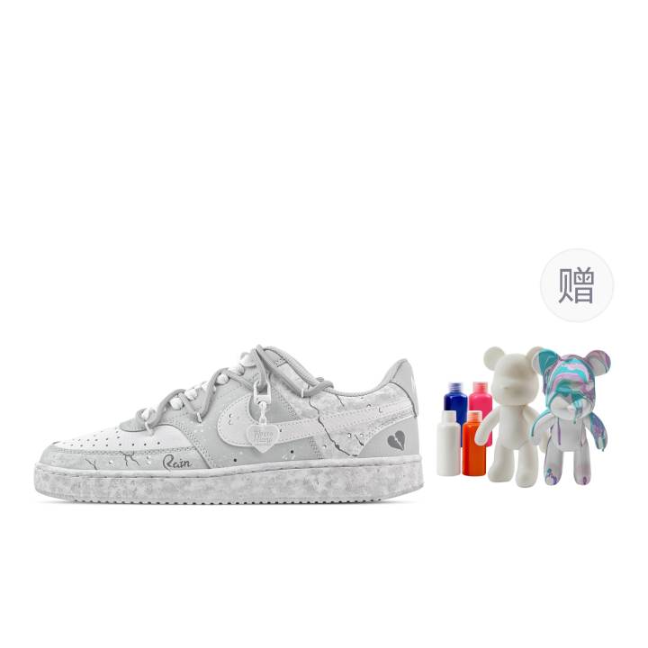 Nike Nike Court Vision Drizzle Broken Heart, Fluid Bear Abrasion Resistant Low top Skateboard Shoes Men's Light Gray