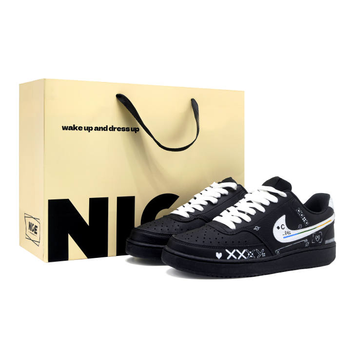 Nike Nike Court Vision Print Collection 1.0 Cushioning Lightweight Low top Skateboard Shoes Men's Black White
