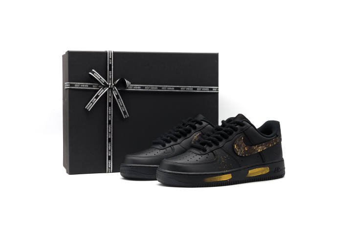 Nike Nike Air Force 1 Slip Resistant Abrasion Resistant Low top Skateboard Shoes Unisex Black Gold