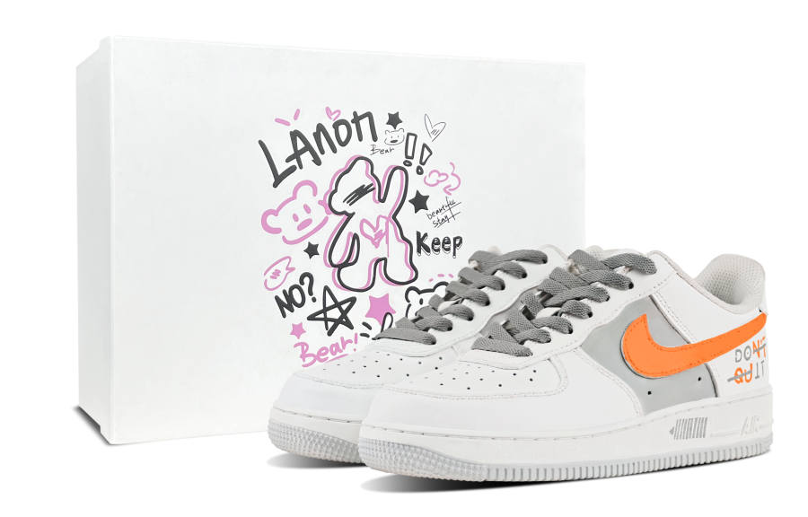 Nike Nike Air Force 1 'Triple White Peach Blossom Luck Abrasion Resistant Low top Skateboard Shoes Women's Gray Orange