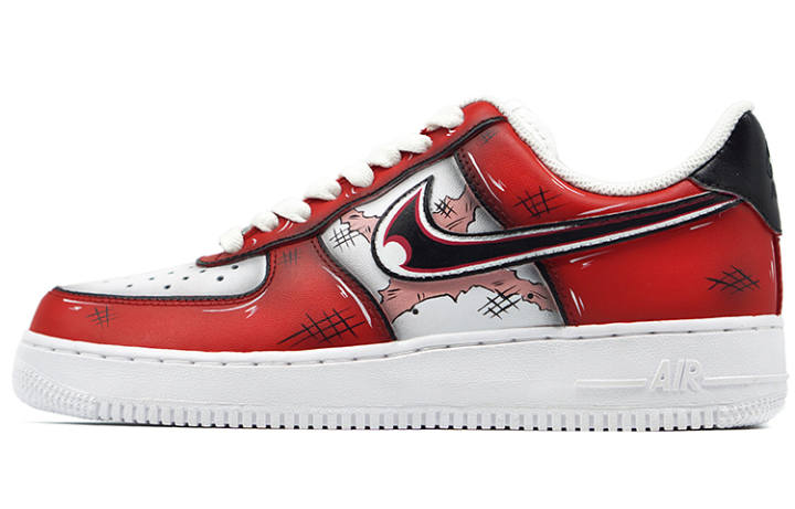 Nike Nike Air Force 1 Air Force 1 Slip Resistant Abrasion Resistant Low top Skateboard Shoes Men's Black Red
