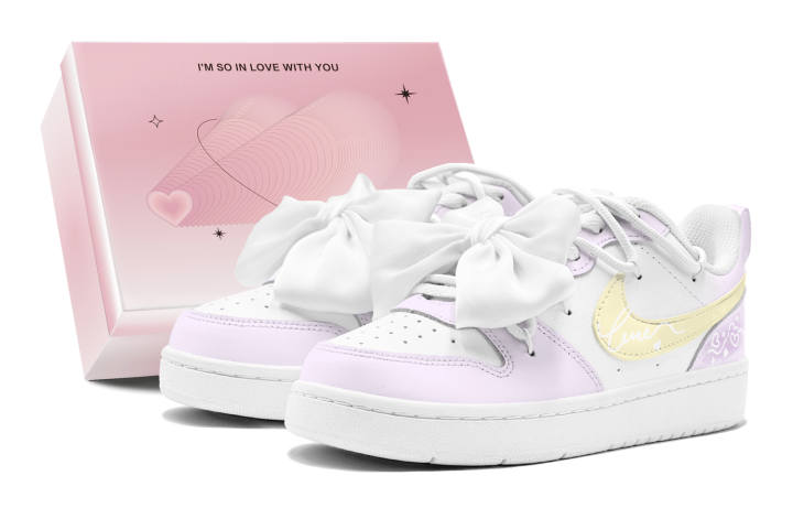 Nike Nike Court Borough Couple's, Purple Willow Love, Refreshing, Deconstruction Design, Bowknot Detachable Low top