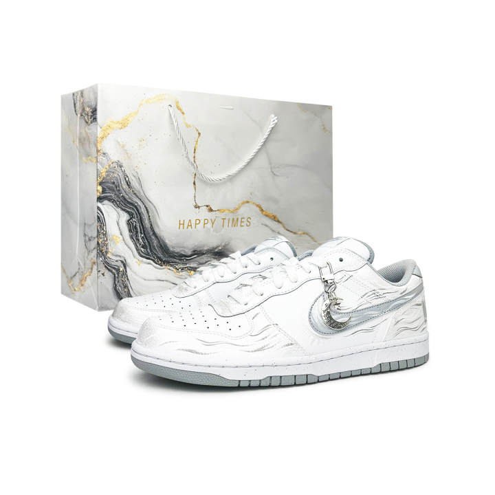 Nike Nike Big Silver Ripple Resonance Abrasion Resistant Abrasion Resistant Low top Skateboard Shoes Men's White Silver
