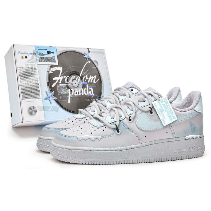 Nike Nike Air Force 1 Freedom Panda, Box, Snowfield Blues Slip Resistant Abrasion Resistant Low top Skateboard Shoes Unisex