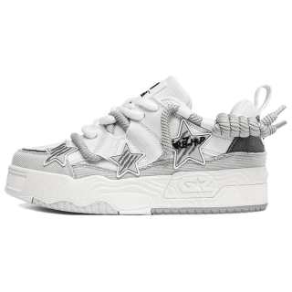 GREZHER Cushioning Low top Fabric Star Skateboard Shoes Unisex White Gray