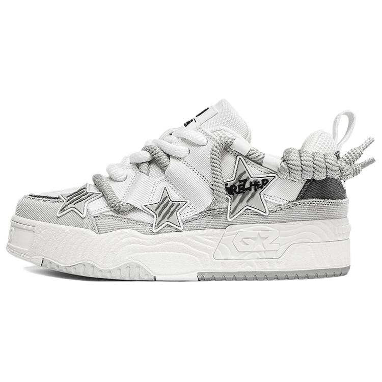 GREZHER Cushioning Low top Fabric Star Skateboard Shoes Unisex White Gray