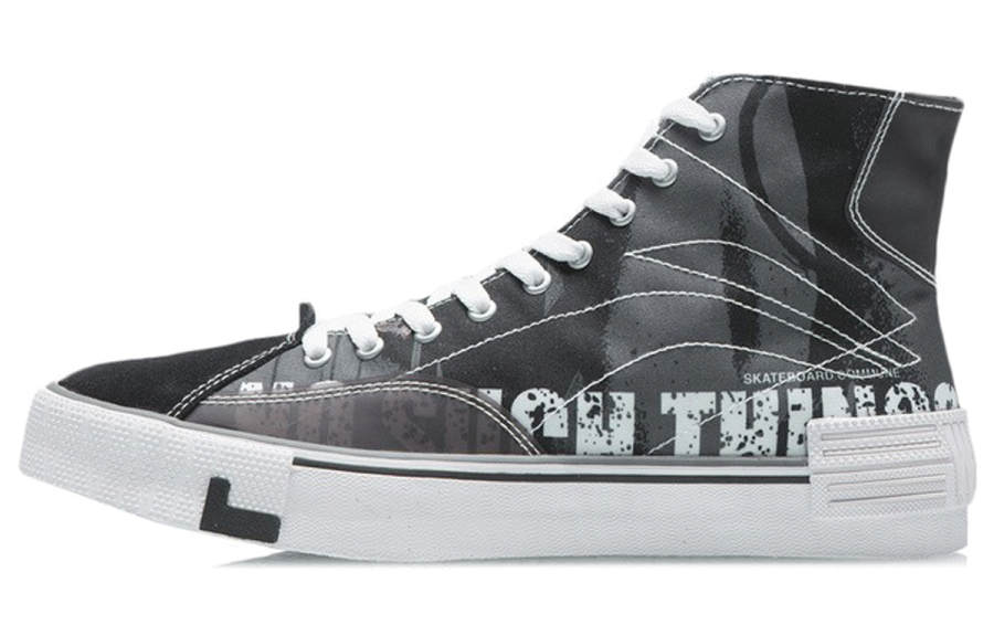 Li-Ning Li Ning Wave Canvas Hi Comfortable Slip Resistant Abrasion Resistant High top Skateboard Shoes Men's Black