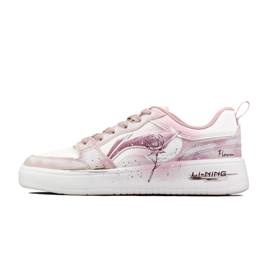 Li-Ning Li Ning Sycee Slip Resistant, Abrasion Resistant, Height Increasing Low top Skateboard Shoes Women's Pink White