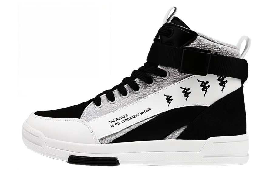 Kappa BANDA Coverage Slip Resistant Coverage Slip Resistant High top Skateboard Shoes Unisex Black White