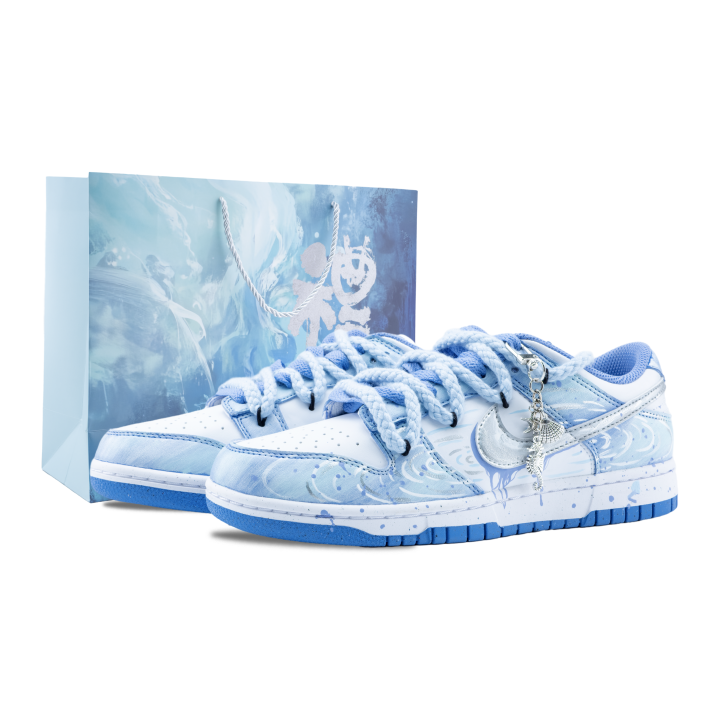 Nike Nike Dunk Dreamy Ocean's Heart Slip Resistant Abrasion Resistant Low top Skateboard Shoes Unisex White Blue Silver