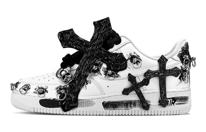 Nike Nike Air Force 1 Leather Slip Resistant Cushioning Abrasion Resistant Low top Skateboard Shoes Women's Black White