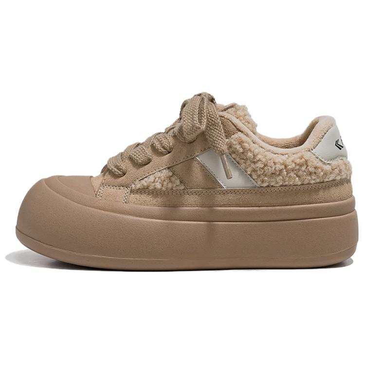 FEIYUE Fleece-Lined, Casual Versatile Thermal Slip-Resistant Low-top Skateboard Shoes Women's Brown