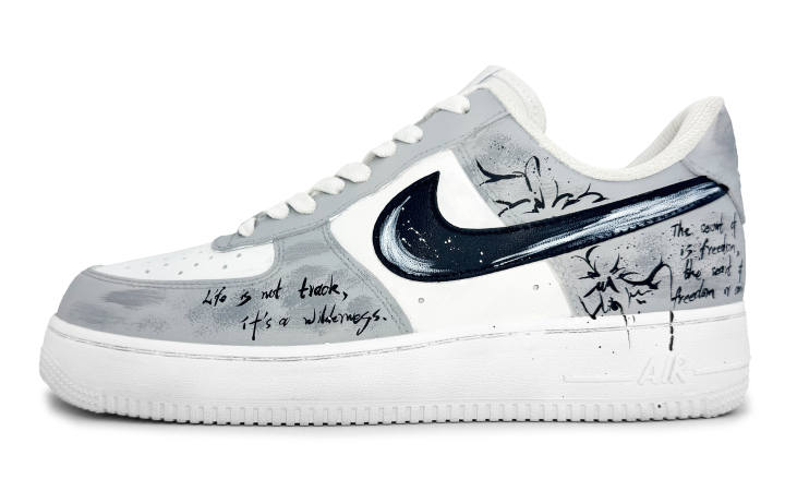 Nike Nike Air Force 1 Slip Resistant Abrasion Resistant Low top Skateboard Shoes Men's Gray White