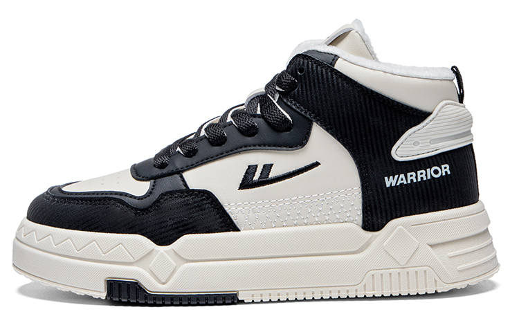 Warrior Thickened And Fleece Lined Thin Cotton Thermal Lightweight High top Skateboard Shoes Unisex Black Beige