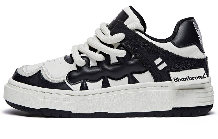 SHOOT BRAND Leather Low top Skateboard Shoes Unisex Black