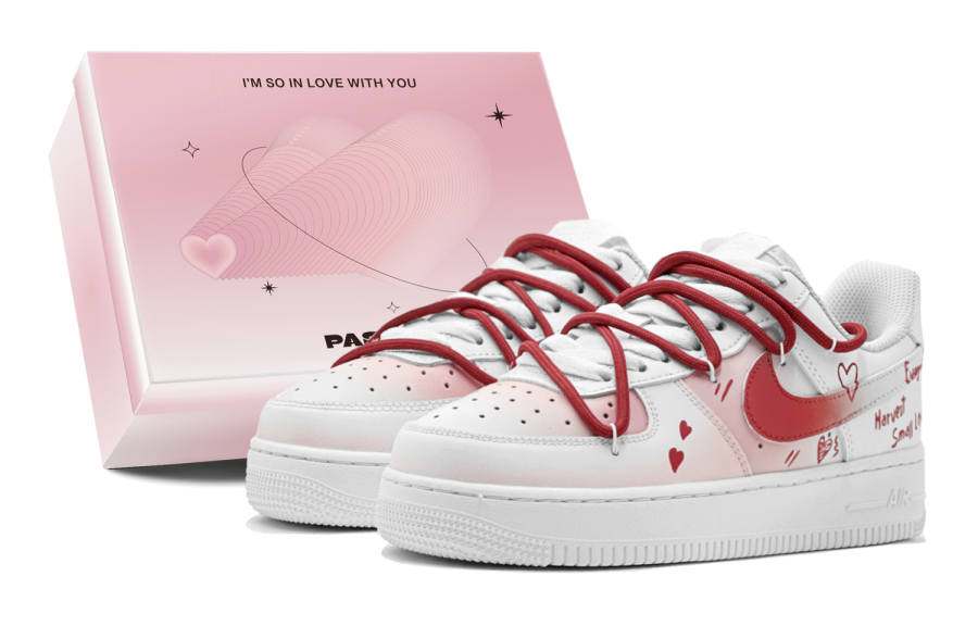 Nike Nike Air Force 1 Air Force 1, Sweet Heart, Gradient Spray Painting Low top Skateboard Shoes Women's Red White