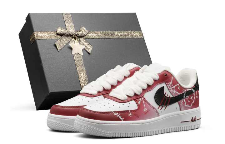 Nike Nike Air Force 1 Cushioning Abrasion Resistant Cushioning, Wear Resistant Low top Skateboard Shoes Unisex White Red Box