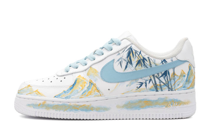 Nike Nike Air Force 1 Orchid And Bamboo Abrasion Resistant Slip Resistant Low top Skateboard Shoes Unisex Gold Blue