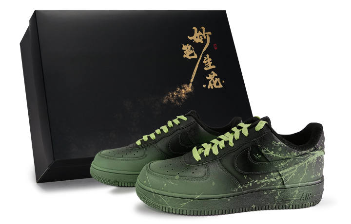 Nike Nike Air Force 1 Wondrous Brush Blossoms, Willow Ink Flying Snow Low top Skateboard Shoes Unisex Black Green
