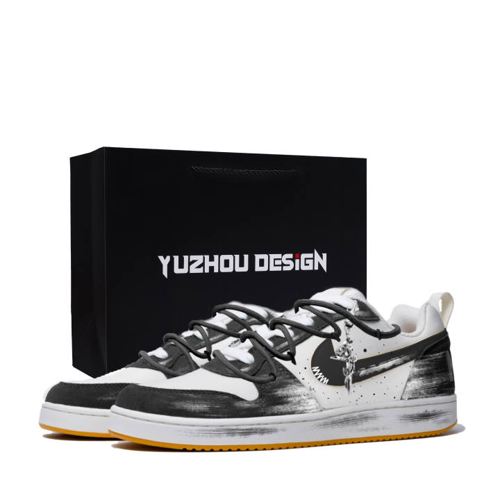 Nike Nike Court Borough Ink Feather Shopping Bag Wear resistant And Lightweight Low top Skateboard Shoes Men's Black White