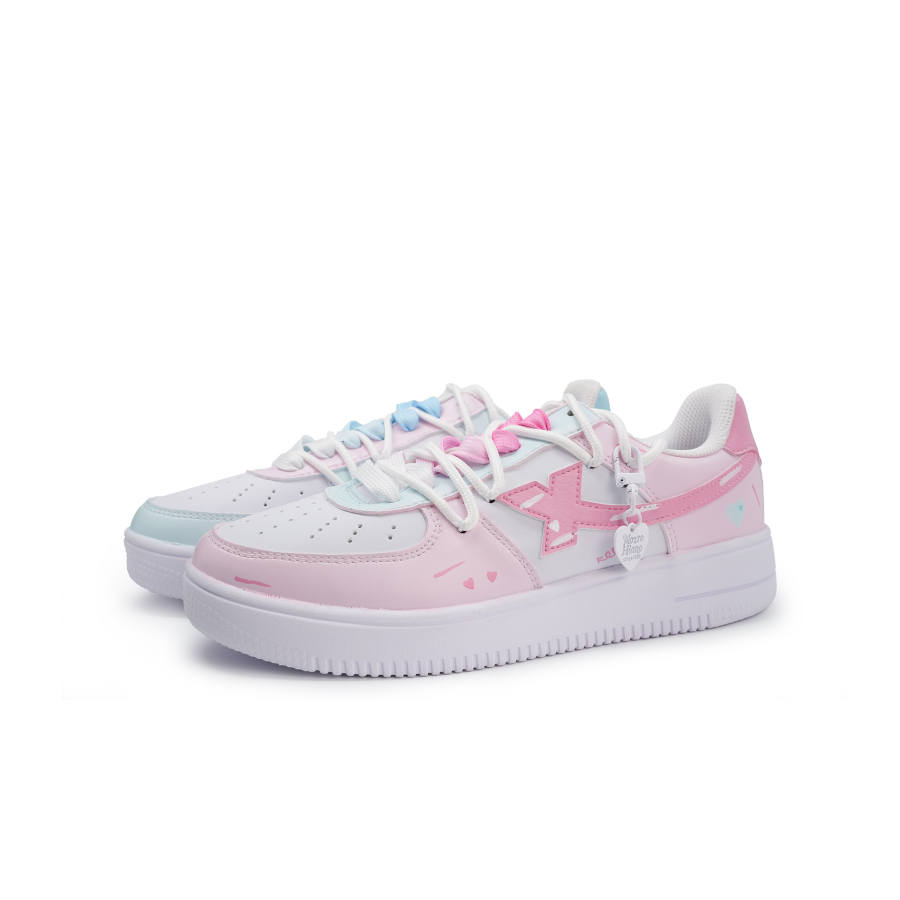 XTEP Air Force 1 Slip Resistant And Abrasion Resistant Coverage Low top Skateboard Shoes Unisex Pink Blue Mismatched