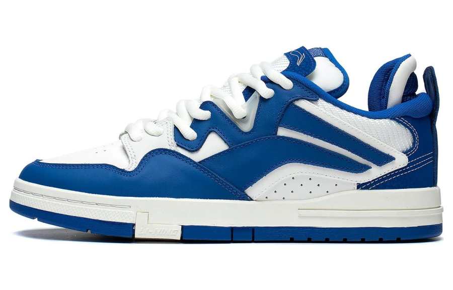 Li-Ning Li Ning Wave PRO Synthetic Leather Slip Resistant Abrasion Resistant Low top Skateboard Shoes Men's White Blue